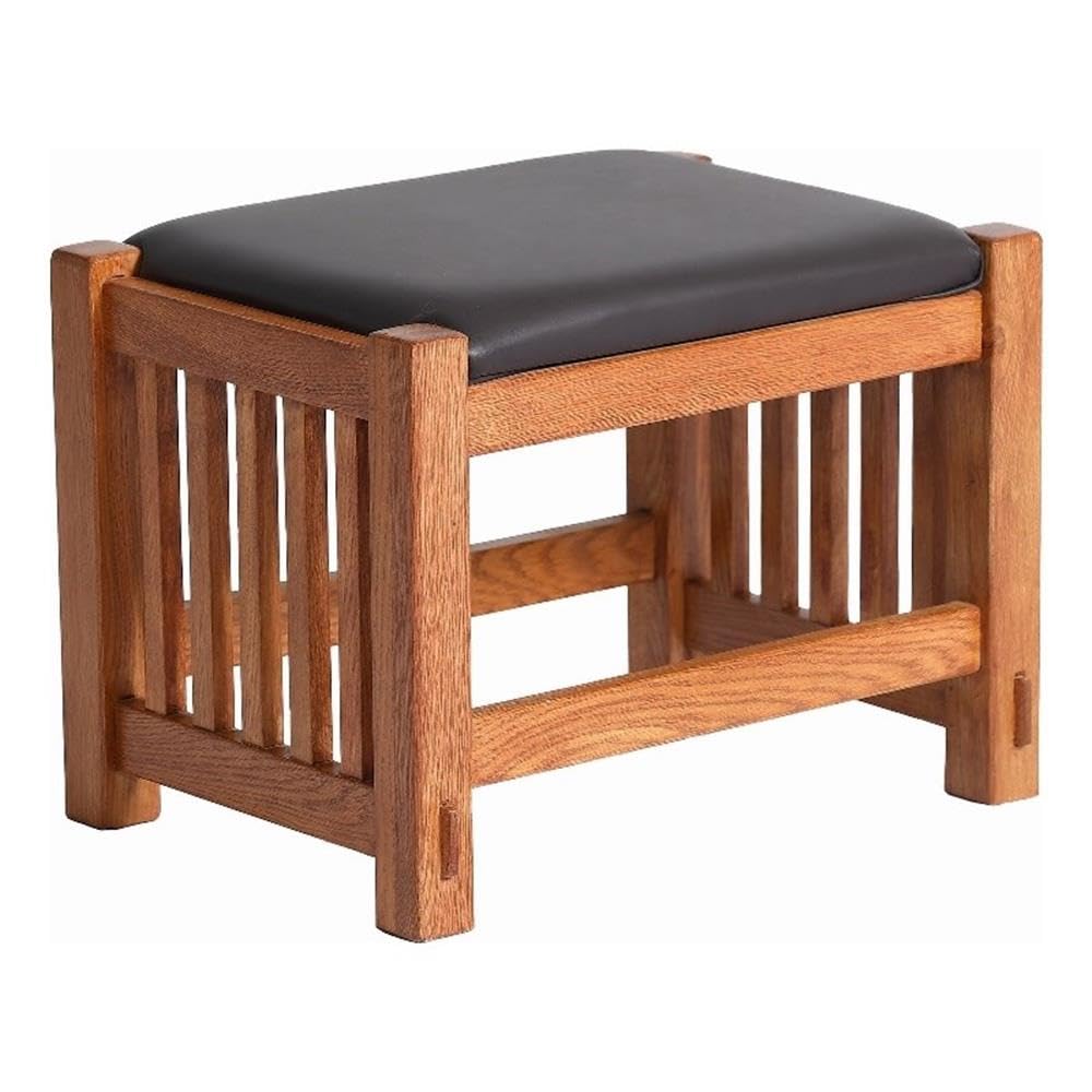 Outdoor Furniture Wood - มิชชั่น โอ๊ค สตูลวางเท้าพร้อมลวดลายแกะสลัก สีเชอร์รี่บราวน์ สไตล์วินเทจไม้ สำหรับห้องนั่งเล่นและห้องนอน