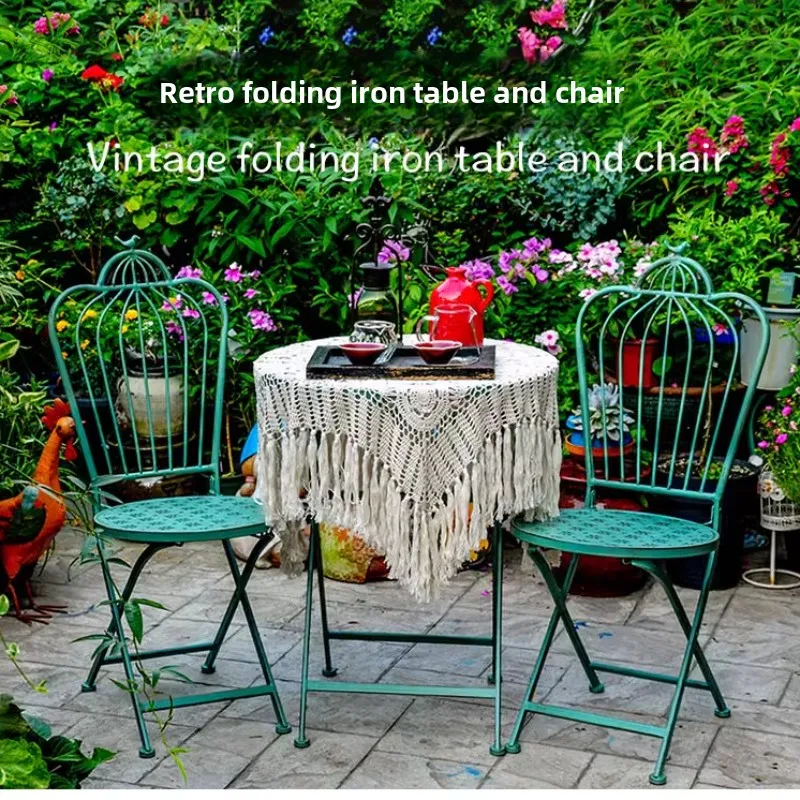 Outdoor Furniture Metal Chairs - ลานกลางแจ้งเก้าอี้สวนเหล็กกลวงออกโต๊ะพับและเก้าอี้ทํางานฝีมือเก่าโต๊ะระเบียง Sunroom เฟอร์นิเจอร์พักผ่อน