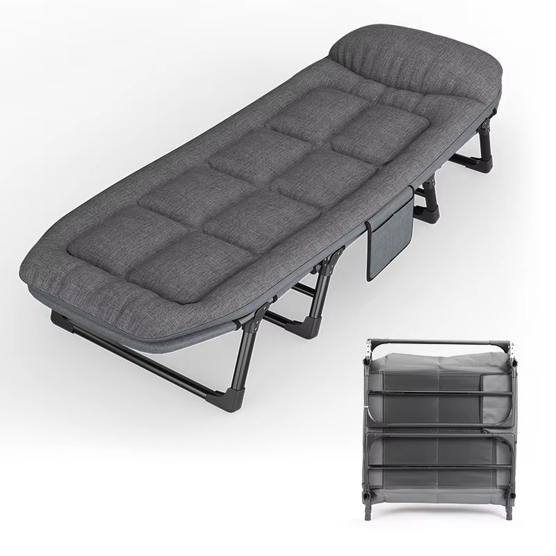 Outdoor Daybed Furniture - เตียงพับสมัยใหม่ เตียงสนามเดี่ยวแบบพกพา โครงโลหะ ใช้งานสบาย สำหรับกลางแจ้ง ไม่ต้องประกอบ