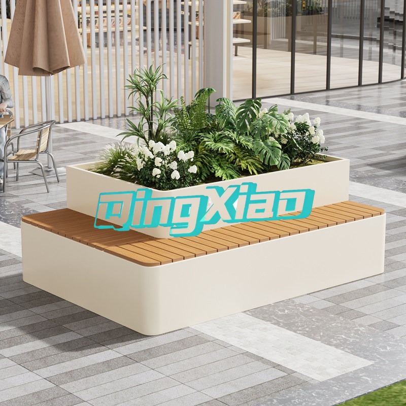 Outdoor Furniture Metal Chairs - ม้านั่งกลางแจ้งพร้อมกระถางปลูกต้นไม้ในตัว ทนทานต่อสภาพอากาศ ทำจากไม้พลาสติกคอมโพสิต เหมาะสำหรับใช้ในลานบ้าน ห้างสรรพสินค้า สวนสาธารณะ